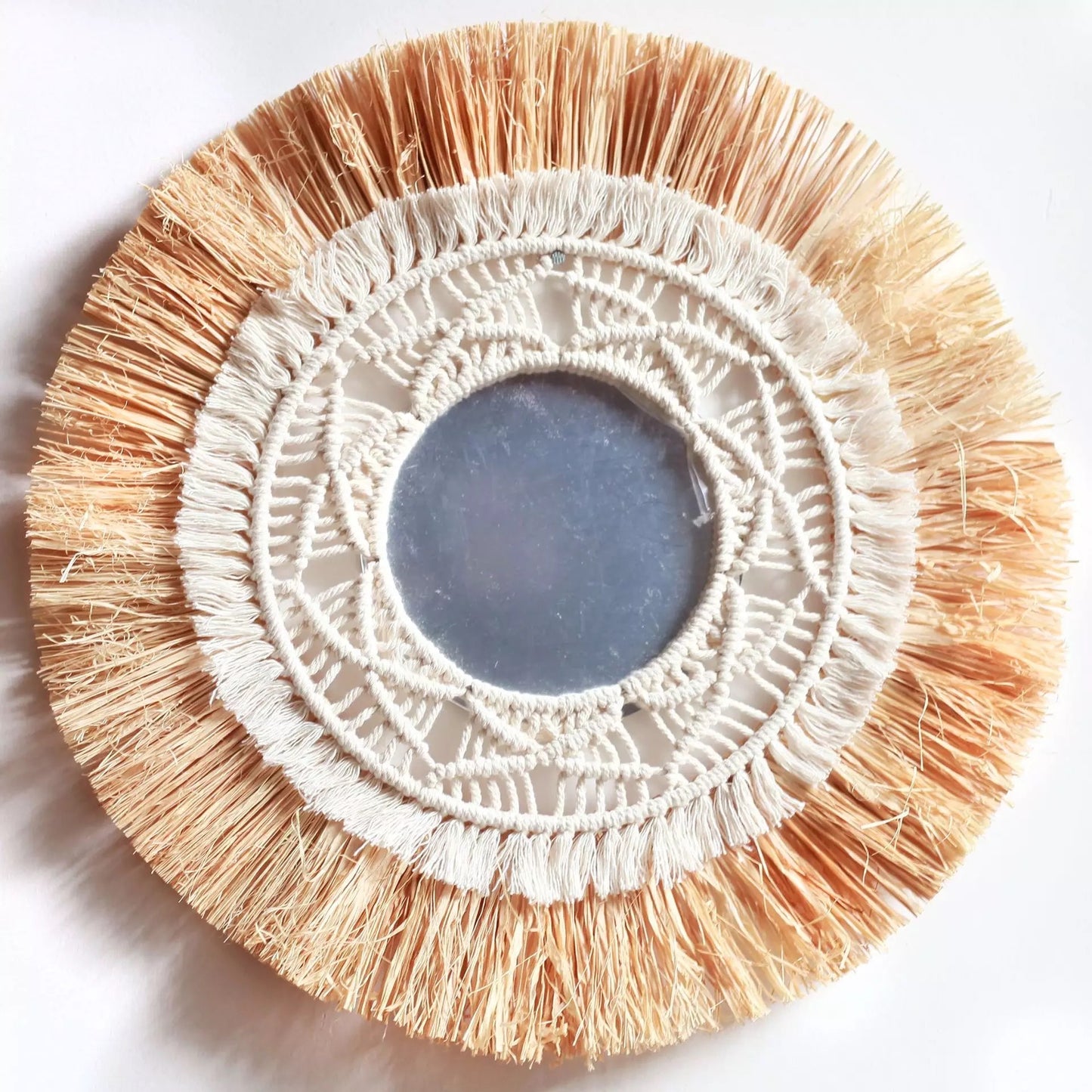 Raffia wall mirror decor
