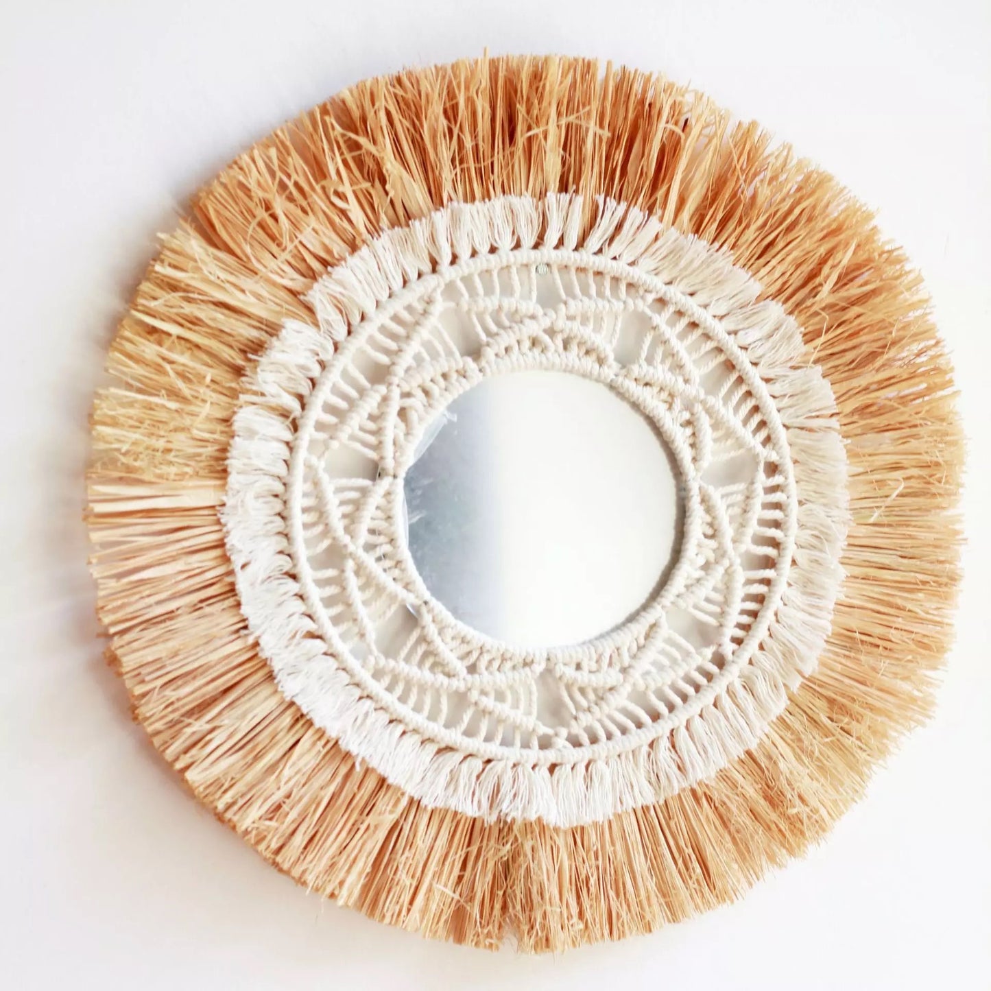 Raffia wall mirror decor
