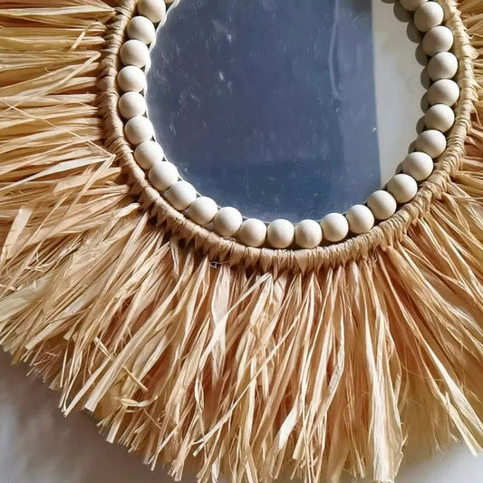 Raffia wall mirror decor