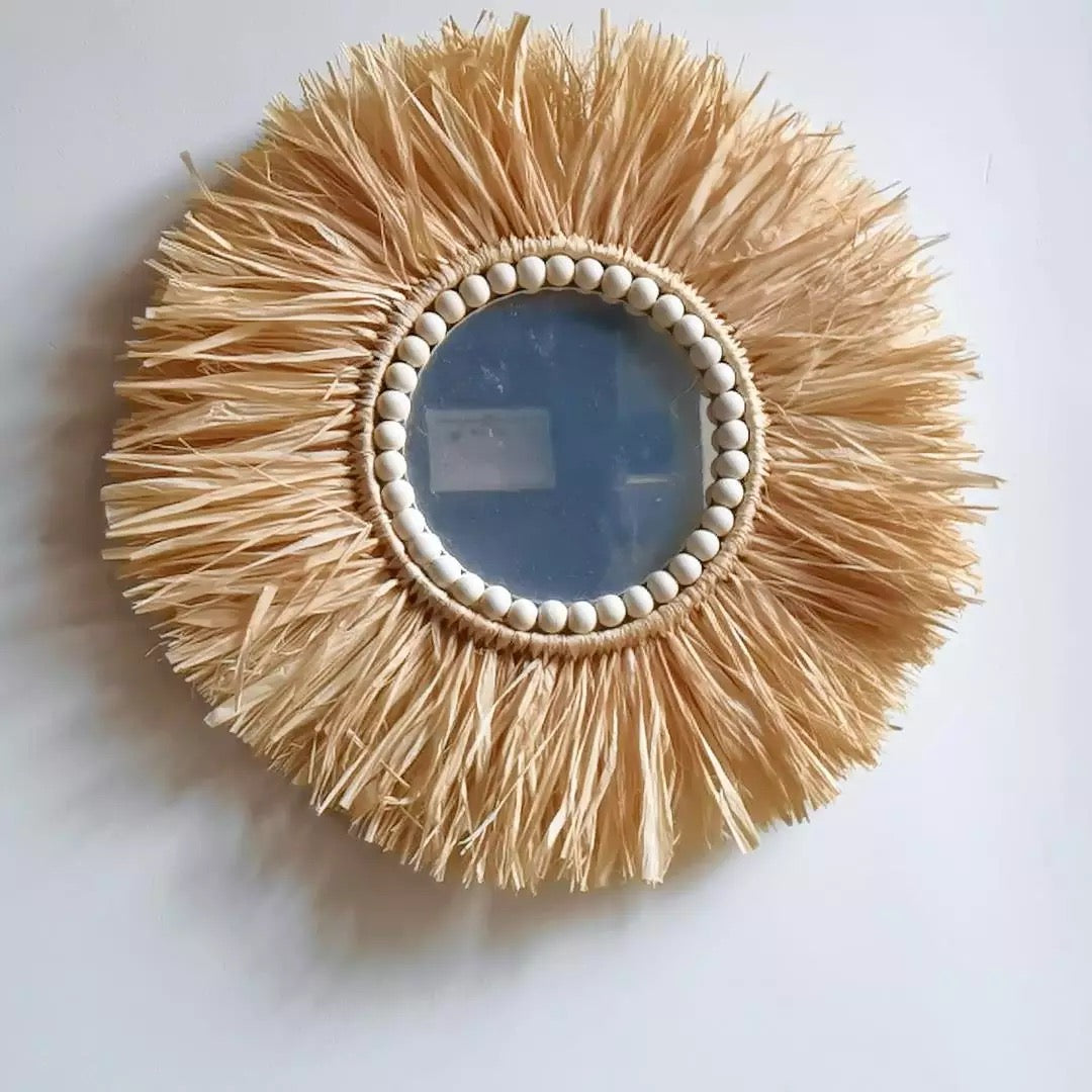 Raffia wall mirror decor